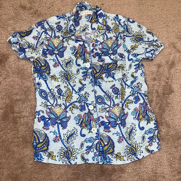 Roller Rabbit Blue Amanda Linen Lulu Set Polo Pajamas Paisley Print - Picture 2 of 10